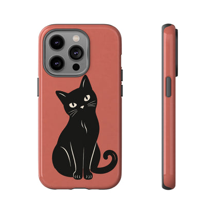 Minimalist Coral Red & Black Cat Phone Case