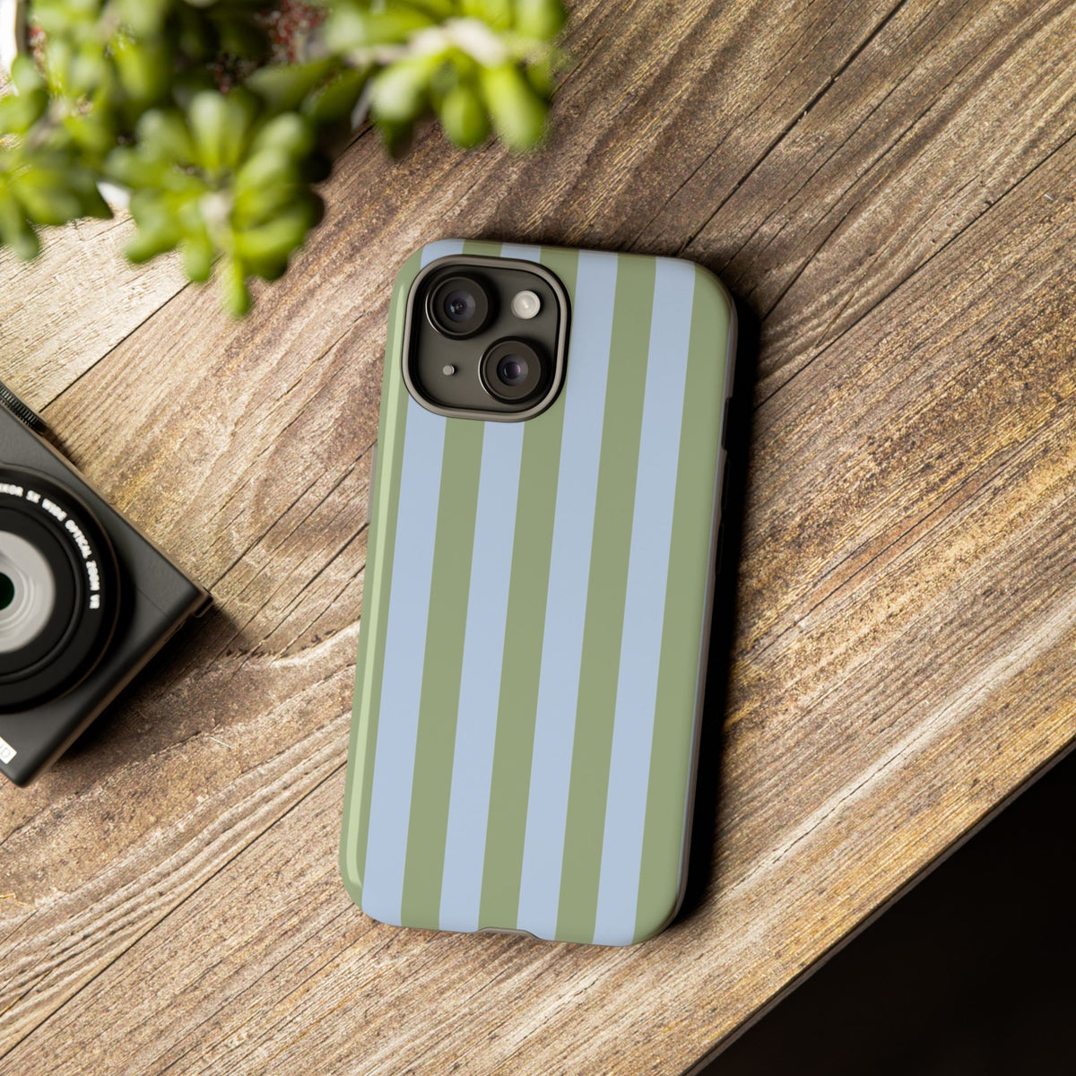 Trendy Ice Blue & Green Stripe Pattern Phone Case - Blue Phone Case