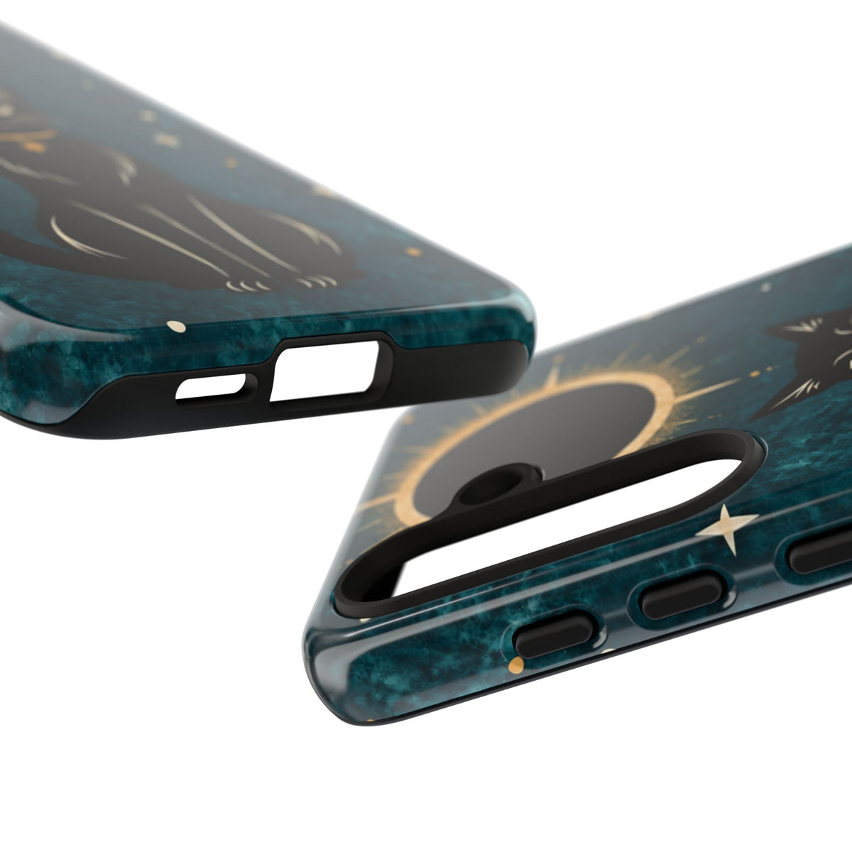 Whimsical Teal Celestial Black Cat Phone Case