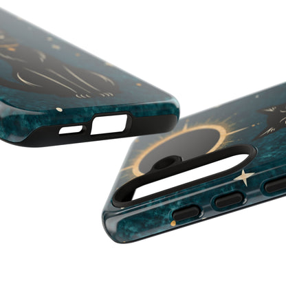 Whimsical Teal Celestial Black Cat Phone Case