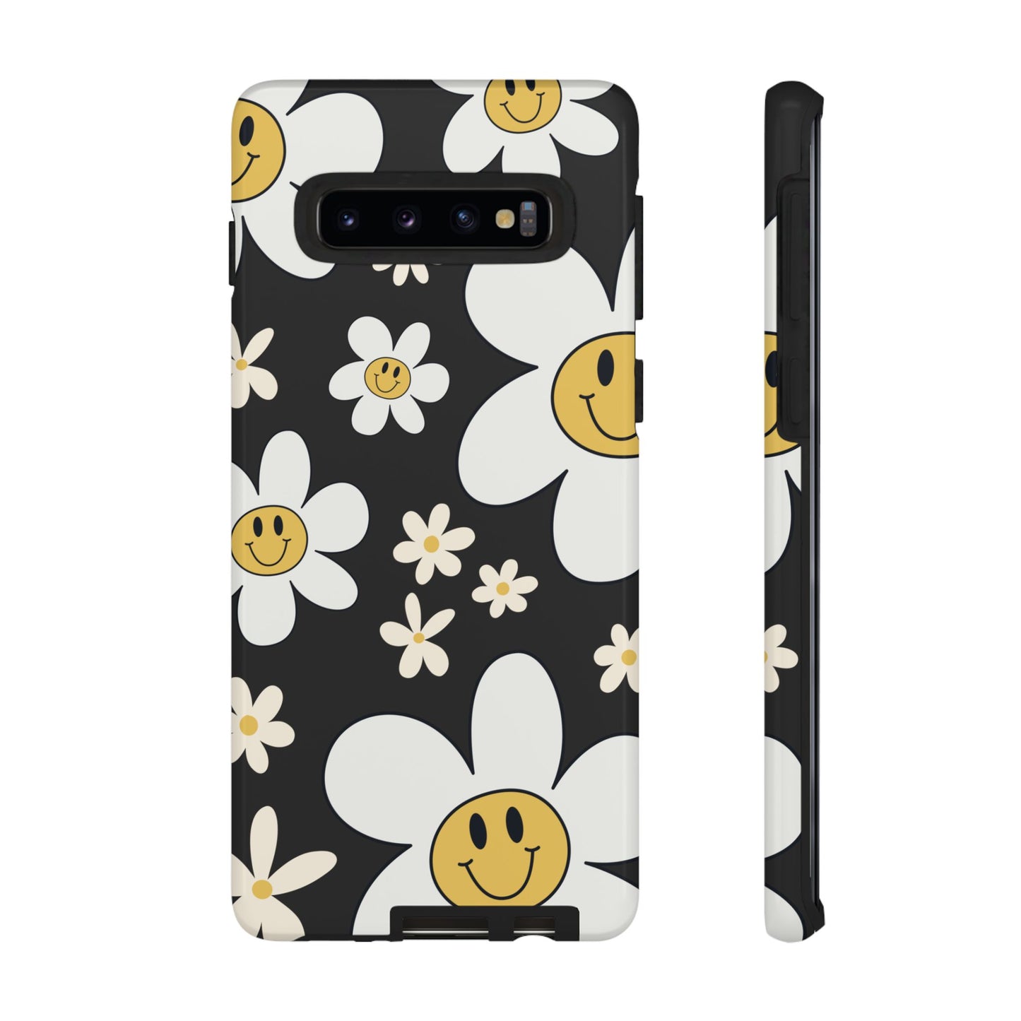 Samsung Galaxy S10 / Glossy Phone Case - Fun Retro Daisy Pattern with Dark Grey Background Phone Case