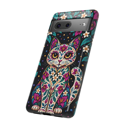Vibrant Purple and Teal Calavera Cat Phone Case - Multicolor Phone Case