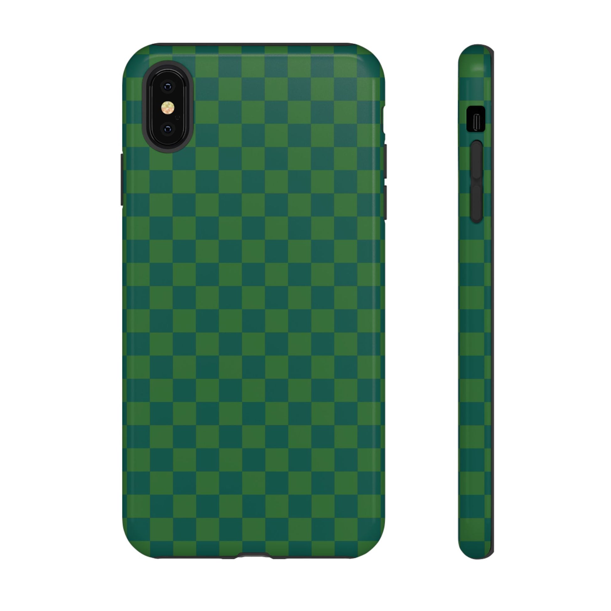 iPhone XS MAX / Glossy Phone Case - ’Bold Green Checkered Pattern’ Phone Case