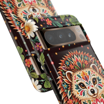 Vibrant Terracotta and Teal Calavera Hedgehog Phone Case - Multicolor Phone Case