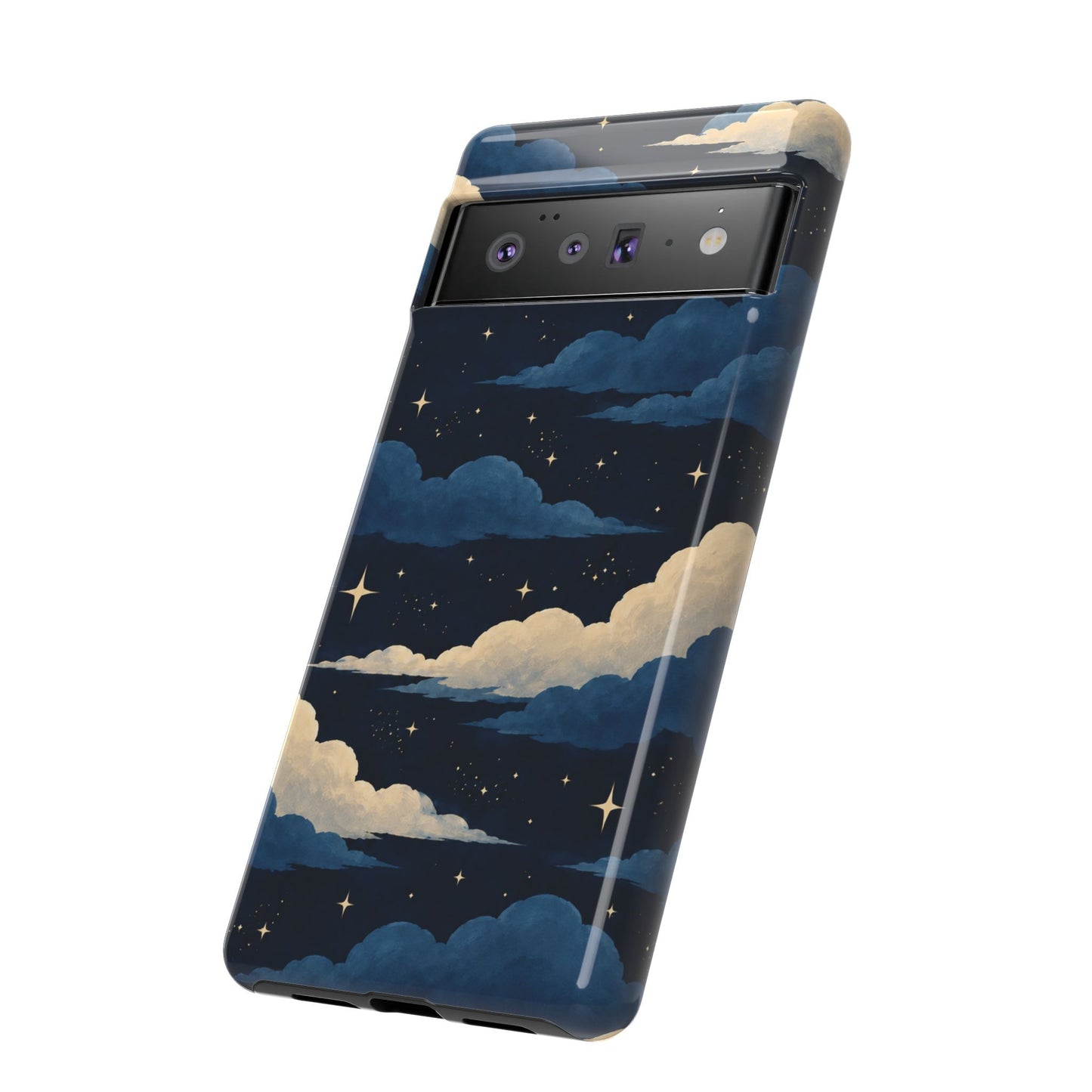 Illustrated Navy Blue Clouds & Stars Phone Case