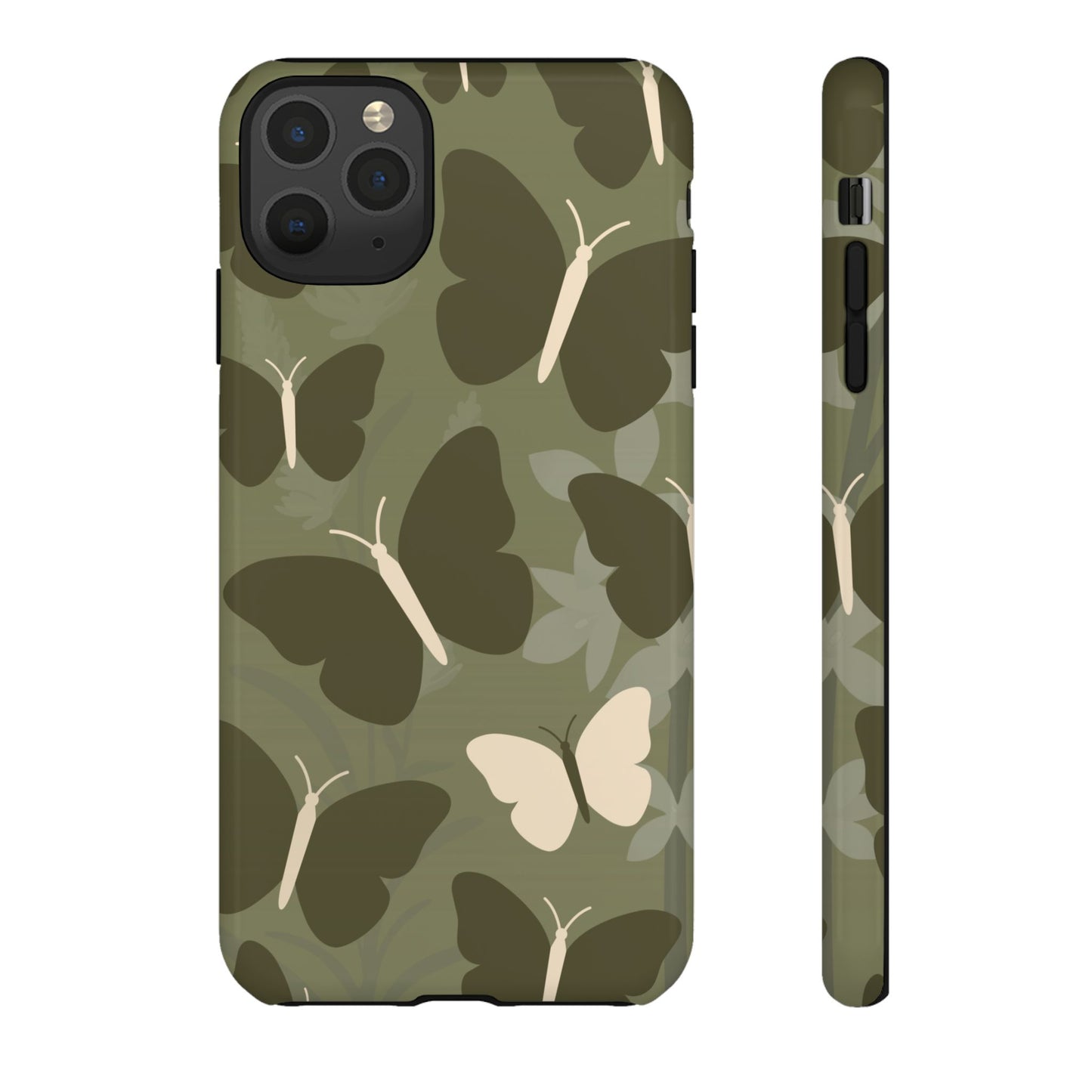 iPhone 11 Pro Max / Glossy Phone Case - Minimalist Olive Green Butterfly Pattern Phone Case