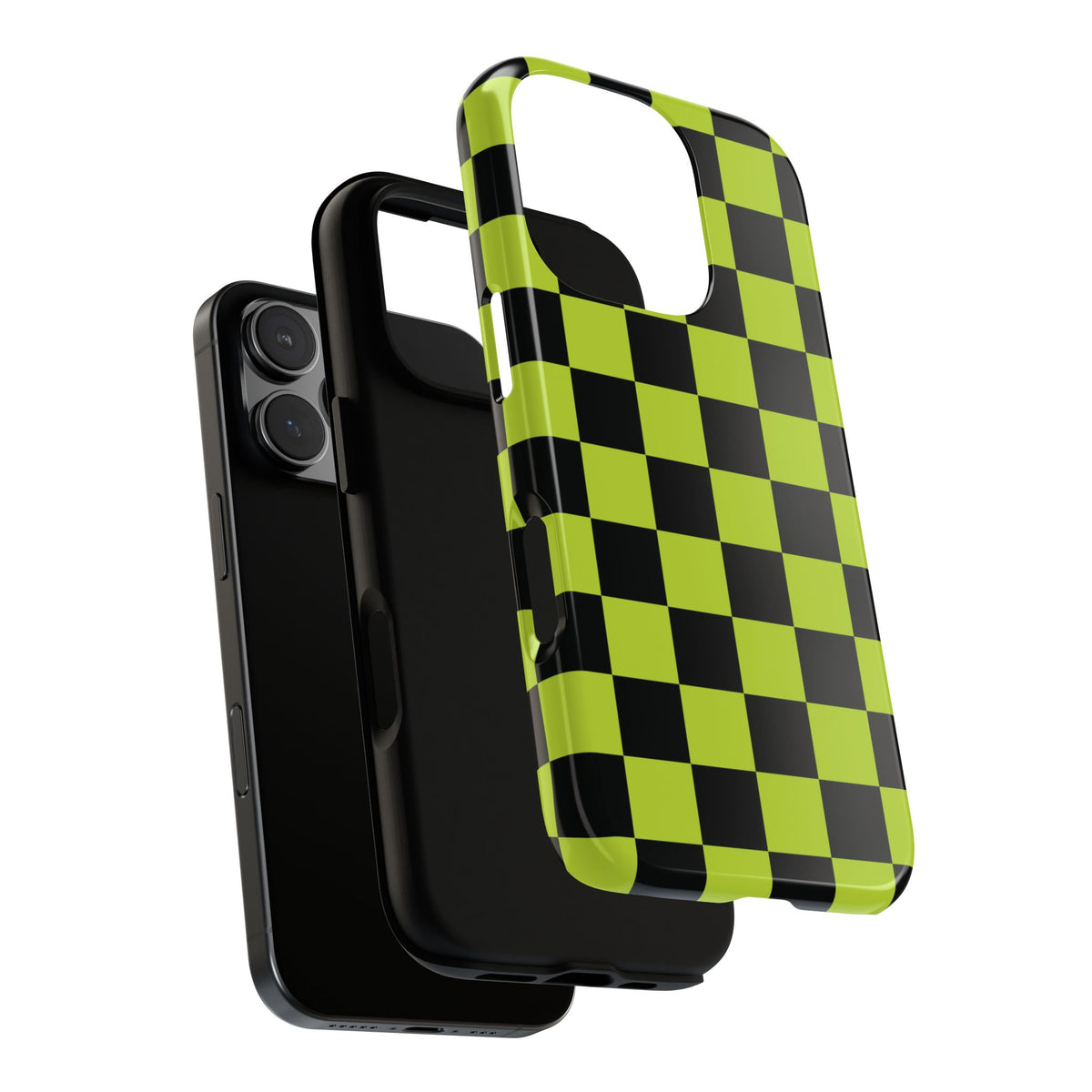 Trendy Neon Lime Green & Black Checked Pattern Phone Case - Green Phone Case