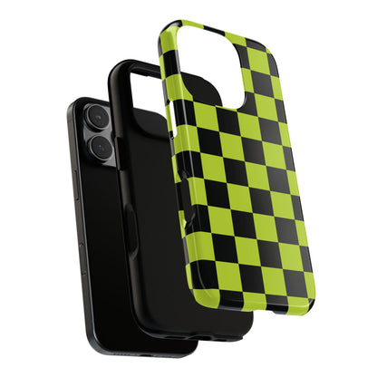 Trendy Neon Lime Green & Black Checked Pattern Phone Case - Green Phone Case