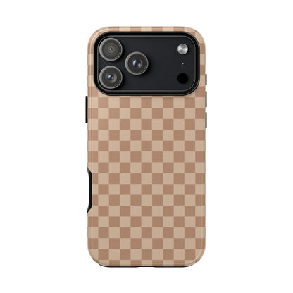 iPhone 17 Pro Max / Glossy Phone Case - ’Bold Tan Checkered Pattern’ Phone Case