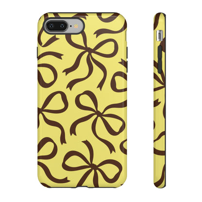 Bold Butter Yellow and Chocolate Brown Bow Pattern Phone Case