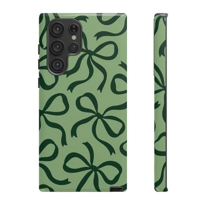 Bold Sage Green and Forest Green Bow Pattern Phone Case