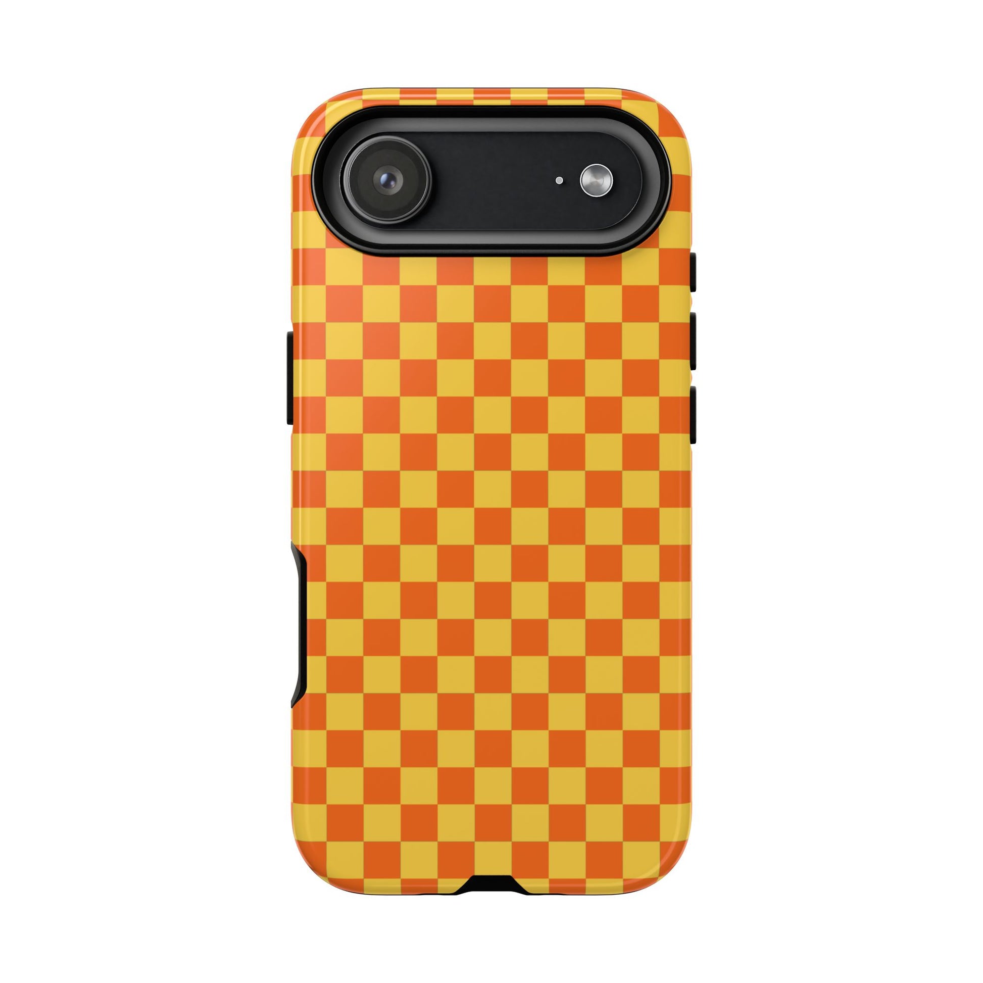 iPhone 17 Air / Glossy Phone Case - Trendy Orange & Yellow Small Checked Pattern Phone Case