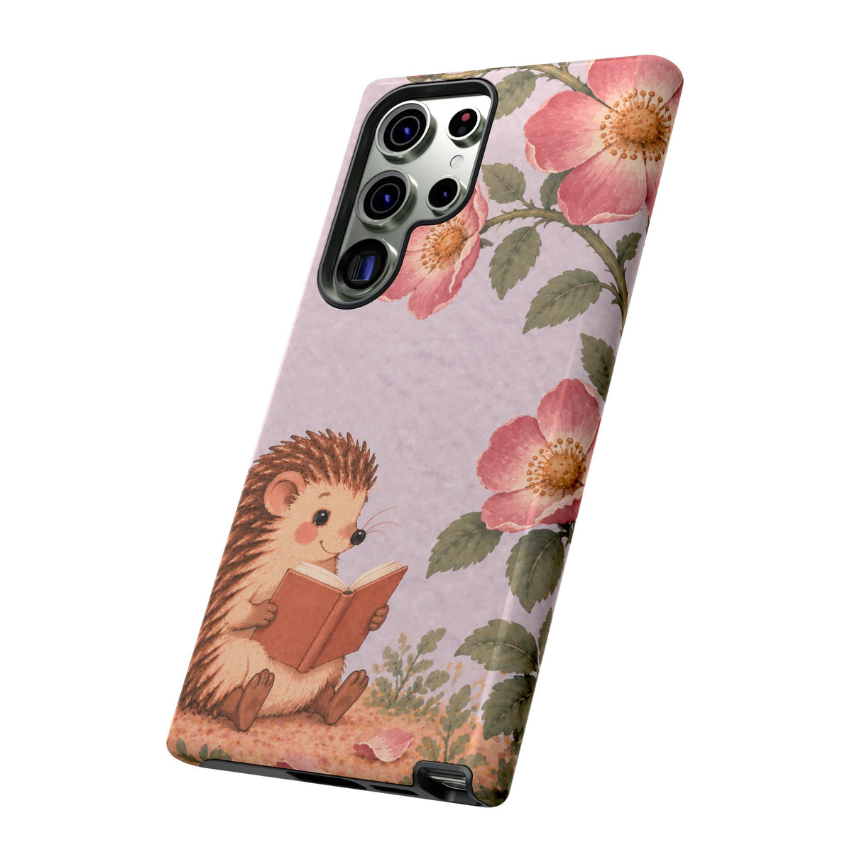 Whimsical Lilac Hedgehog and Wild Rose Phone Case - Purple Phone Case