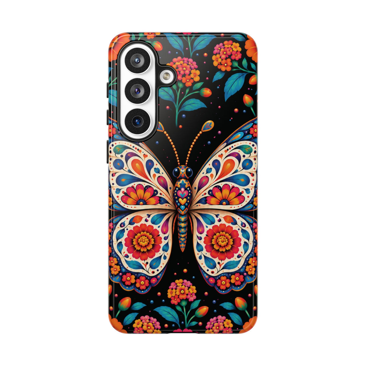 Vibrant Orange and Turquoise Calavera Butterfly Phone Case - Multicolor Phone Case - Samsung Galaxy S26 Plus / Glossy