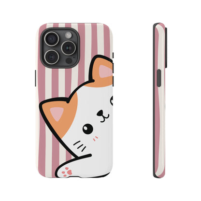 Playful Peakaboo Cat with Pink Stripe Pattern Phone Case - Pink Phone Case - iPhone 15 Pro Max / Glossy