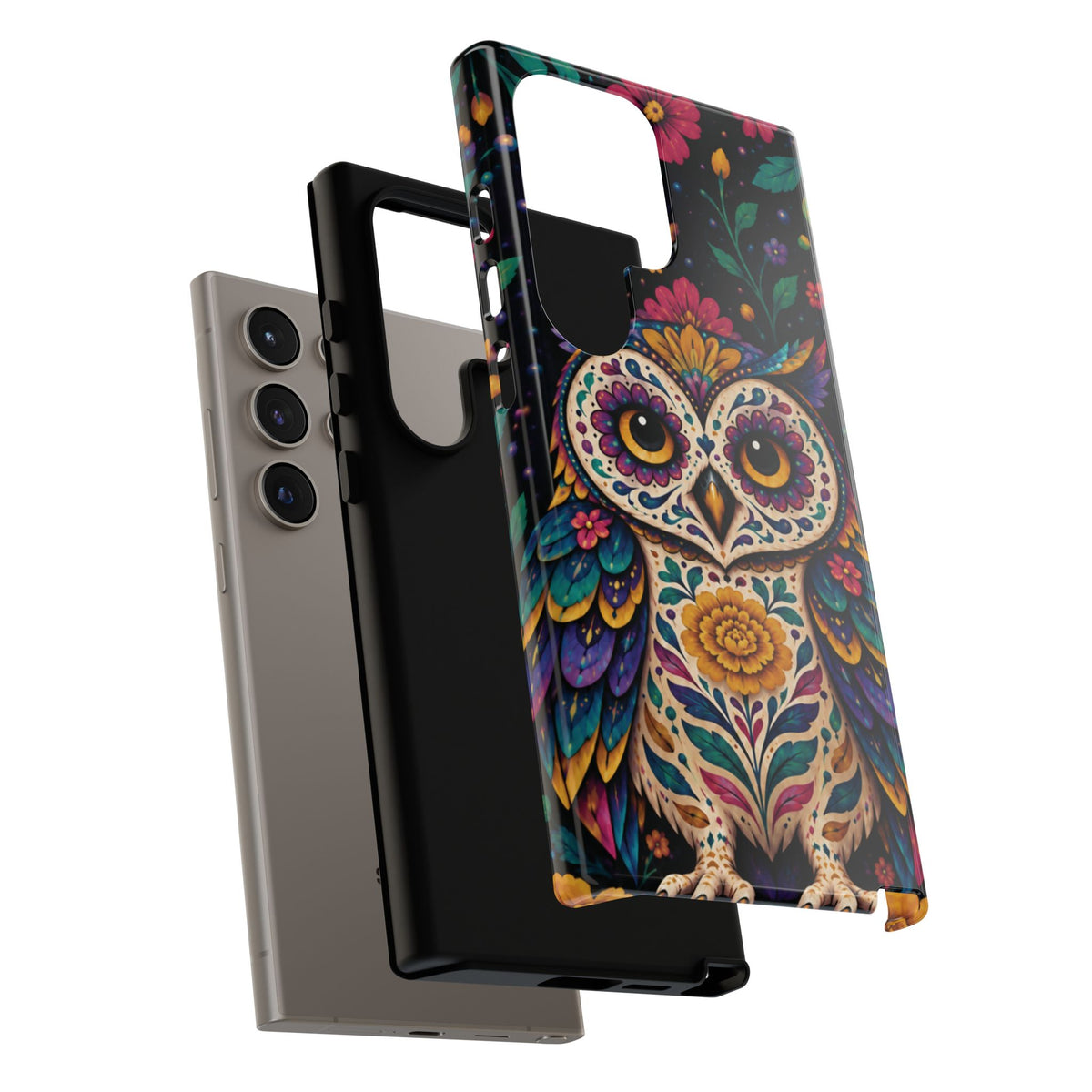 Vibrant Purple and Teal Calavera Owl Phone Case - Multicolor Phone Case
