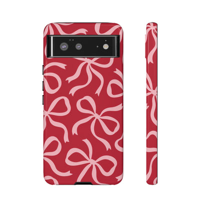 Bold Raspberry Red and Blush Pink Bow Pattern Phone Case
