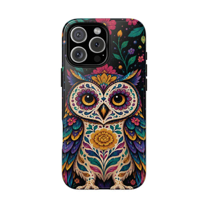 Vibrant Purple and Teal Calavera Owl Phone Case - Multicolor Phone Case - iPhone 16 Pro Max / Glossy