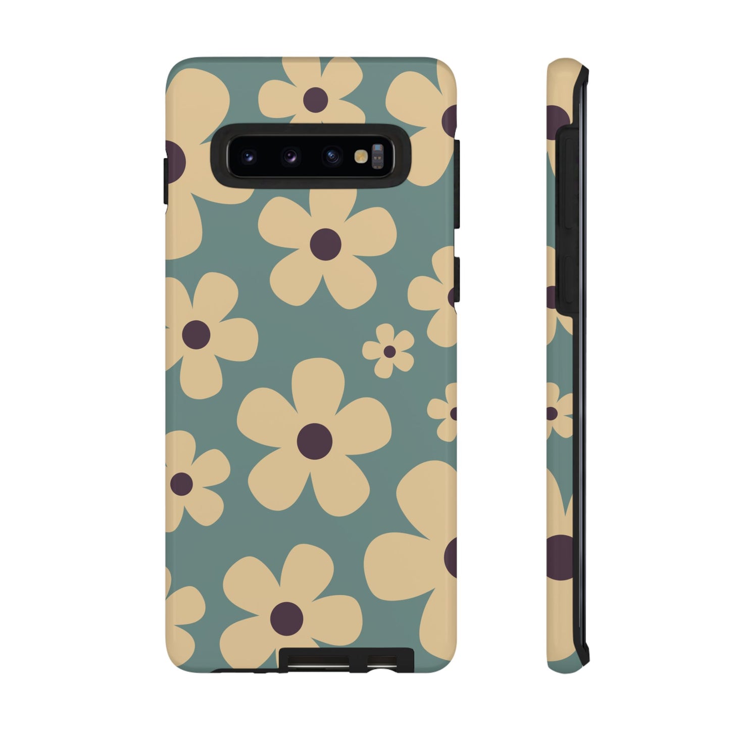 Samsung Galaxy S10 / Glossy Phone Case - Cute Blue & Cream Daisy Pattern Phone Case