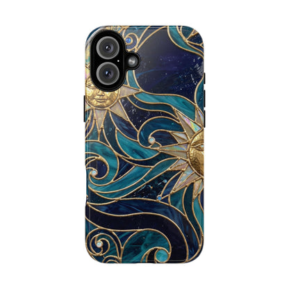Elegant Teal & Gold Celestial Suns Phone Case