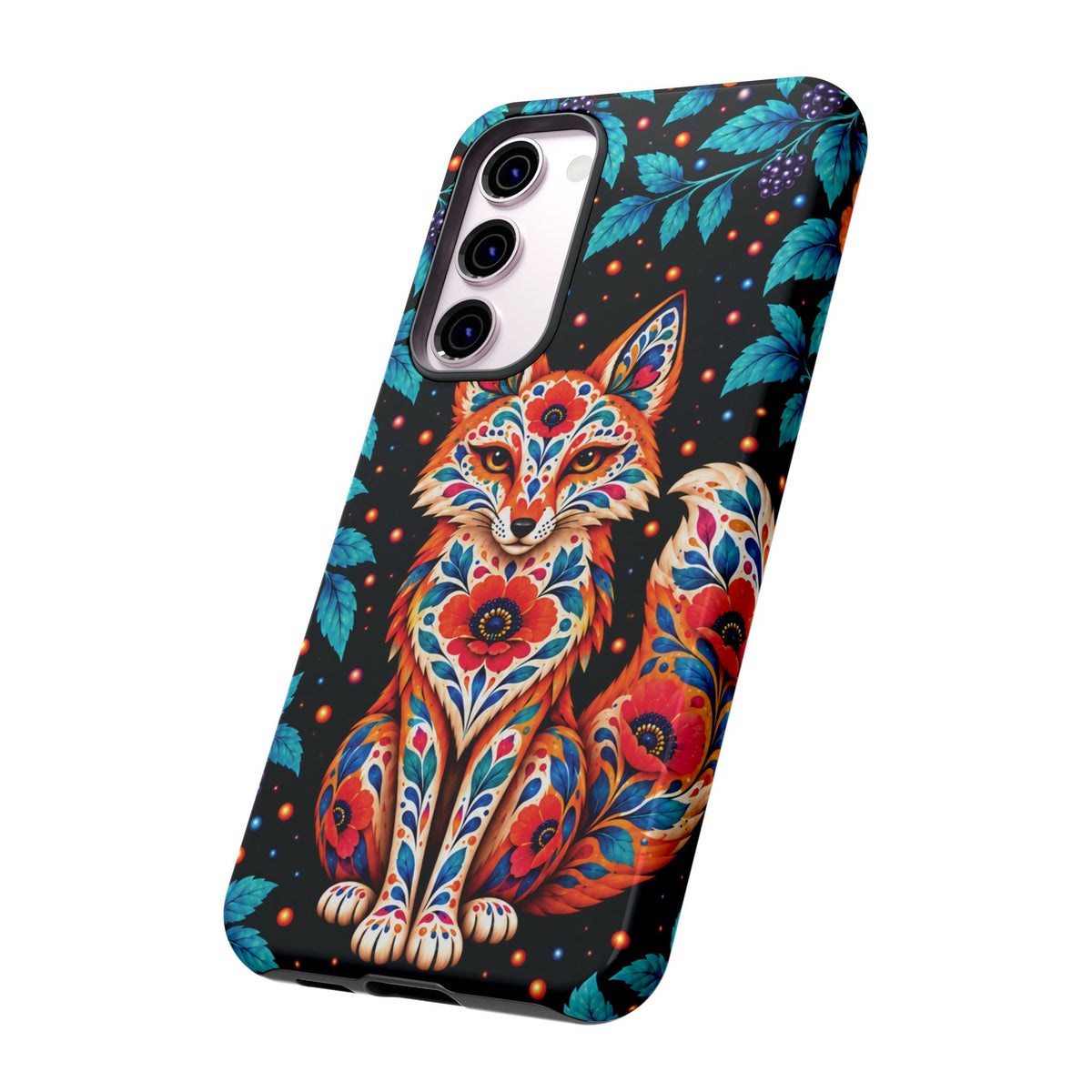 Vibrant Orange and Turquoise Calavera Fox Phone Case - Multicolor Phone Case
