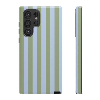 Samsung Galaxy S22 Ultra / Glossy Phone Case - Trendy Ice Blue & Green Stripe Pattern Phone Case