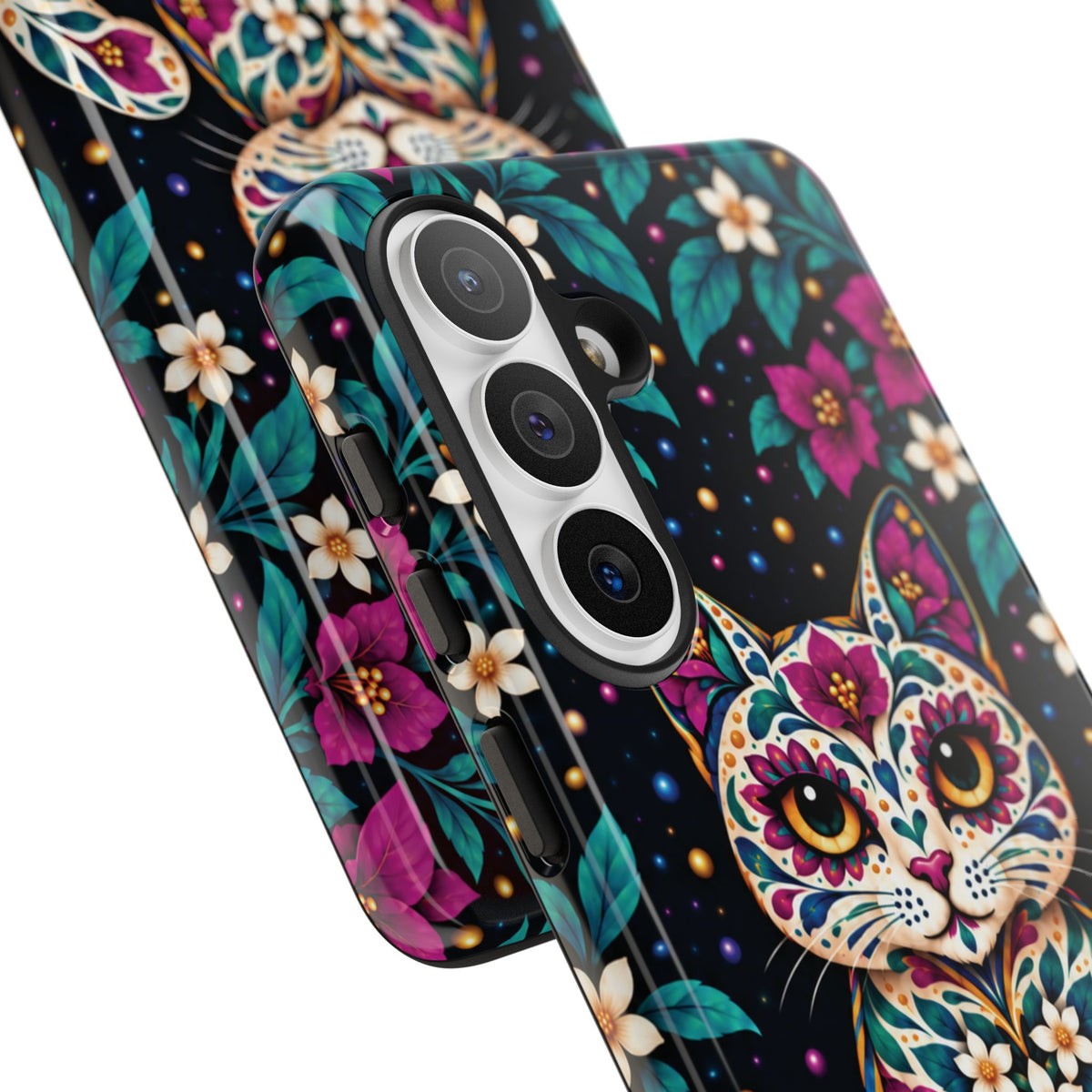 Vibrant Purple and Teal Calavera Cat Phone Case - Multicolor Phone Case