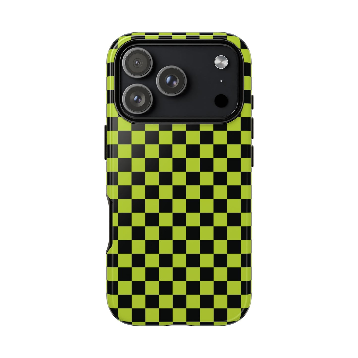 Phone Case - Trendy Neon Lime Green & Plum Small Checked Pattern Phone Case