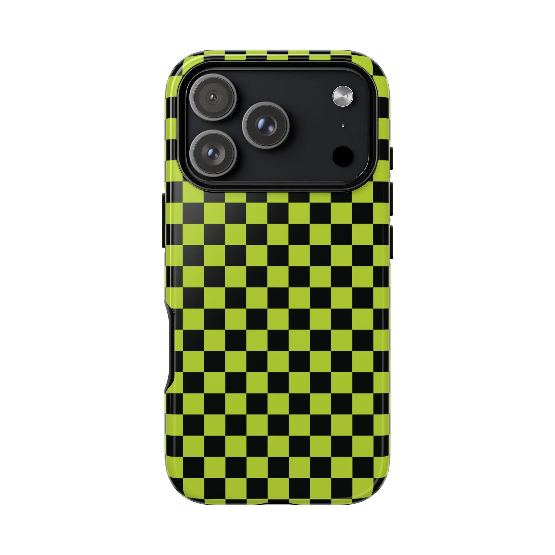 Phone Case - Trendy Neon Lime Green & Plum Small Checked Pattern Phone Case