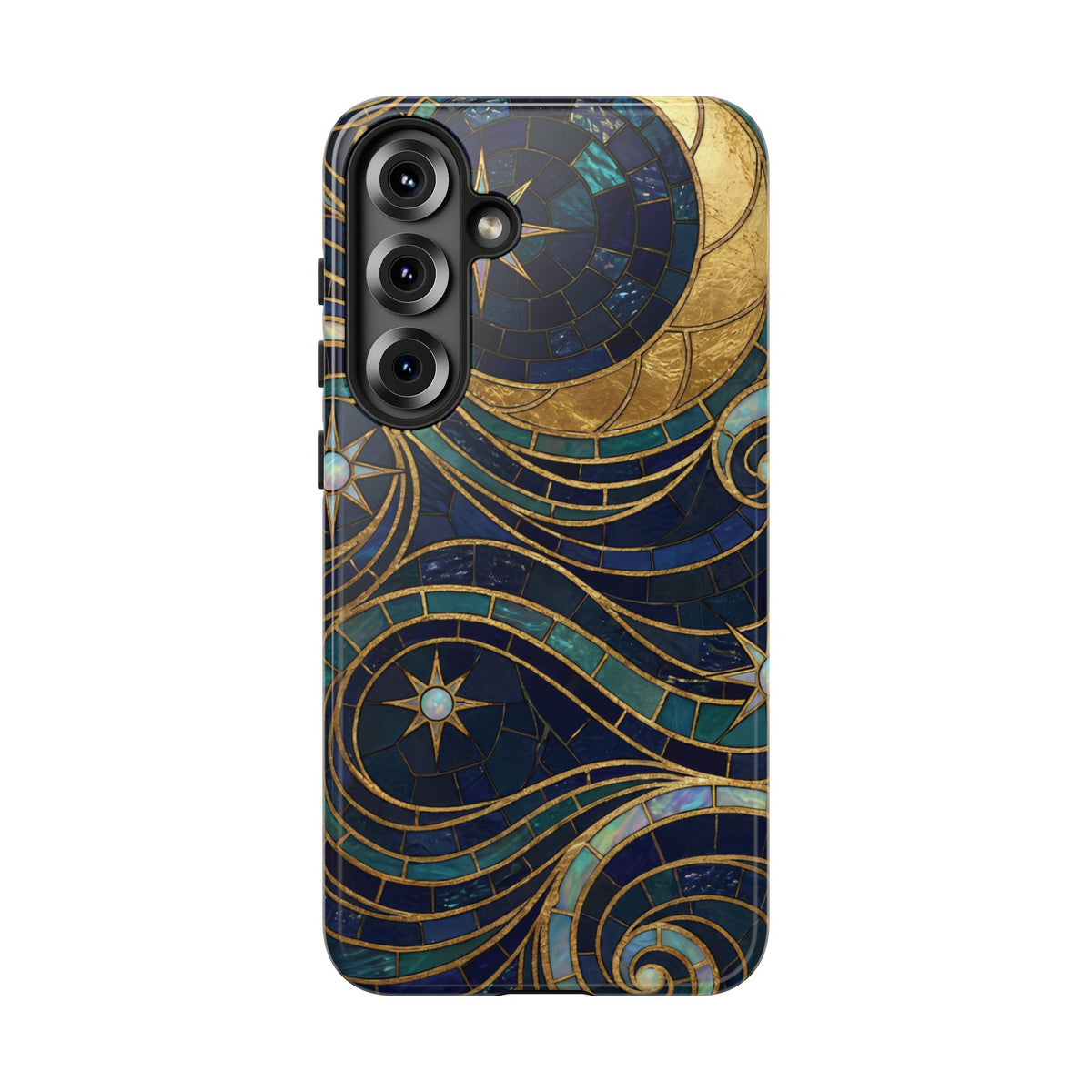 Elegant Navy & Gold Crescent Moon Mosaic Phone Case