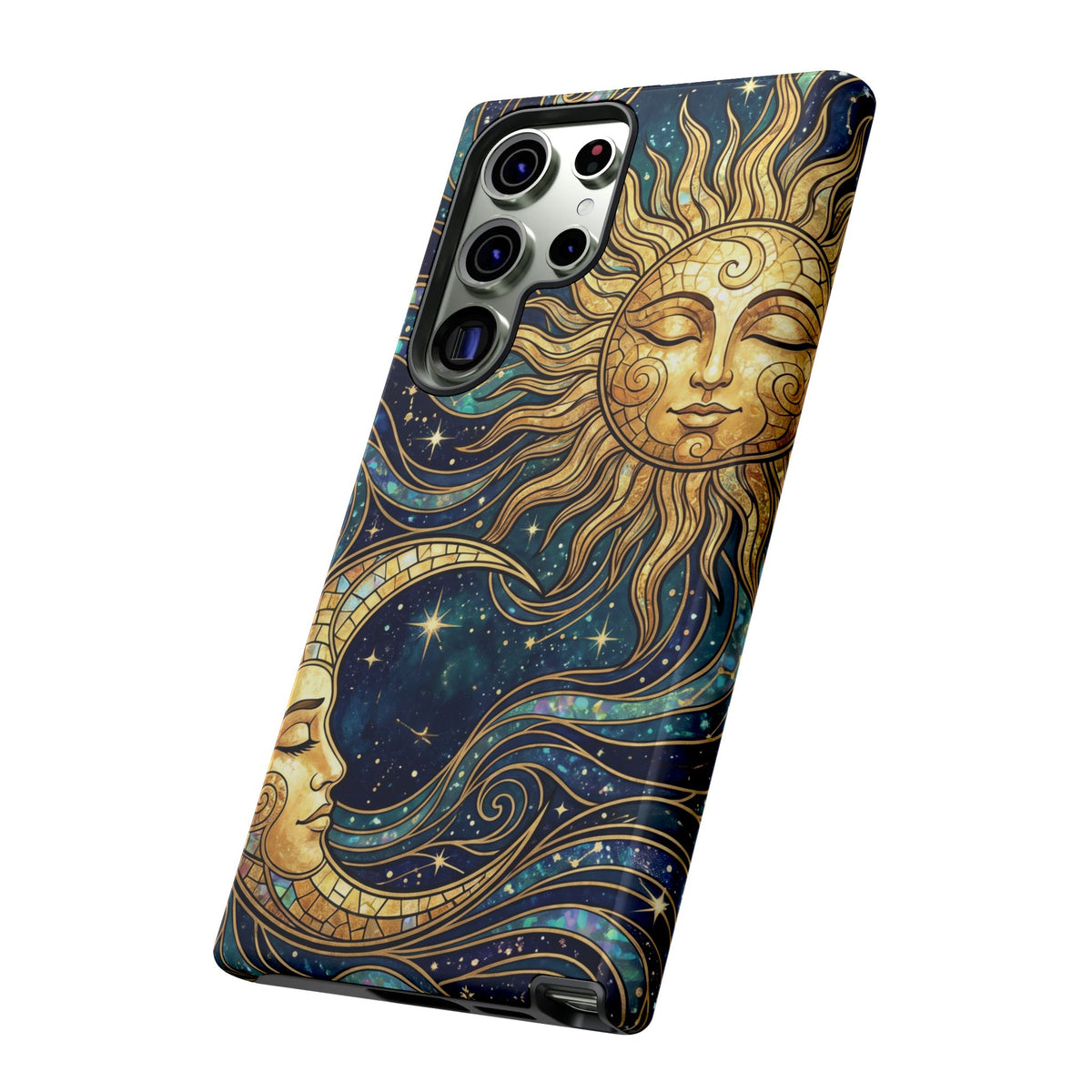 Elegant Teal & Gold Sun and Moon Phone Case
