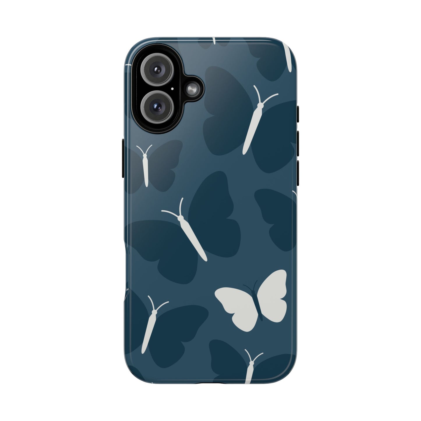 Minimalist Dark Blue Butterfly Pattern Phone Case - Blue Phone Case - iPhone 16 Plus / Glossy