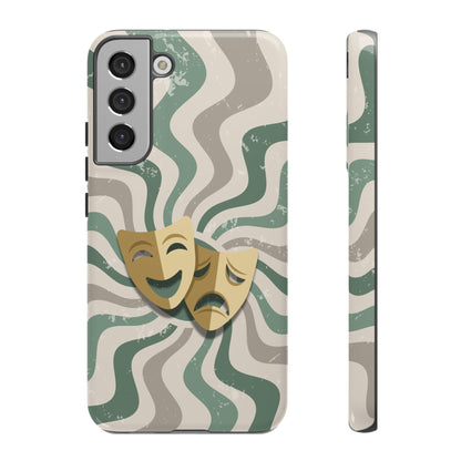 Samsung Galaxy S22 Plus / Glossy Phone Case - Comedy & Tragedy Masks – Green Minimal Retro Wave Phone Case