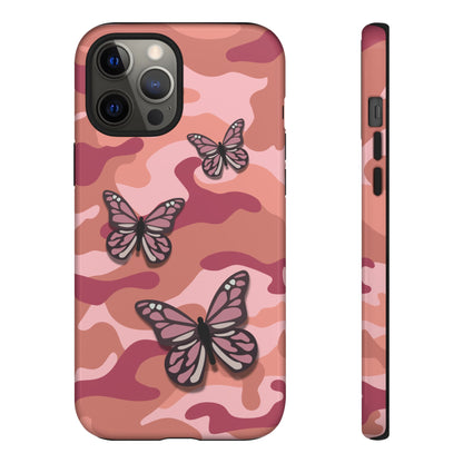 iPhone 12 Pro Max / Glossy Phone Case - Pink Butterfly Camo Phone Case