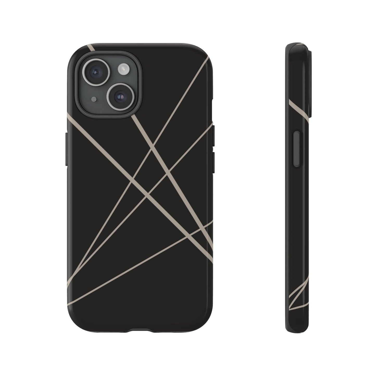 iPhone 15 / Glossy Phone Case - Abstract Black with Grey Lines Phone Case