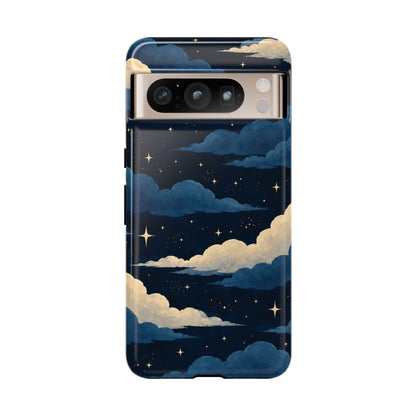 Illustrated Navy Blue Clouds & Stars Phone Case