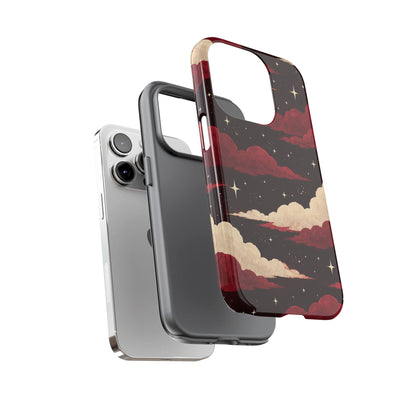 Illustrated Crimson Red Clouds & Stars Phone Case