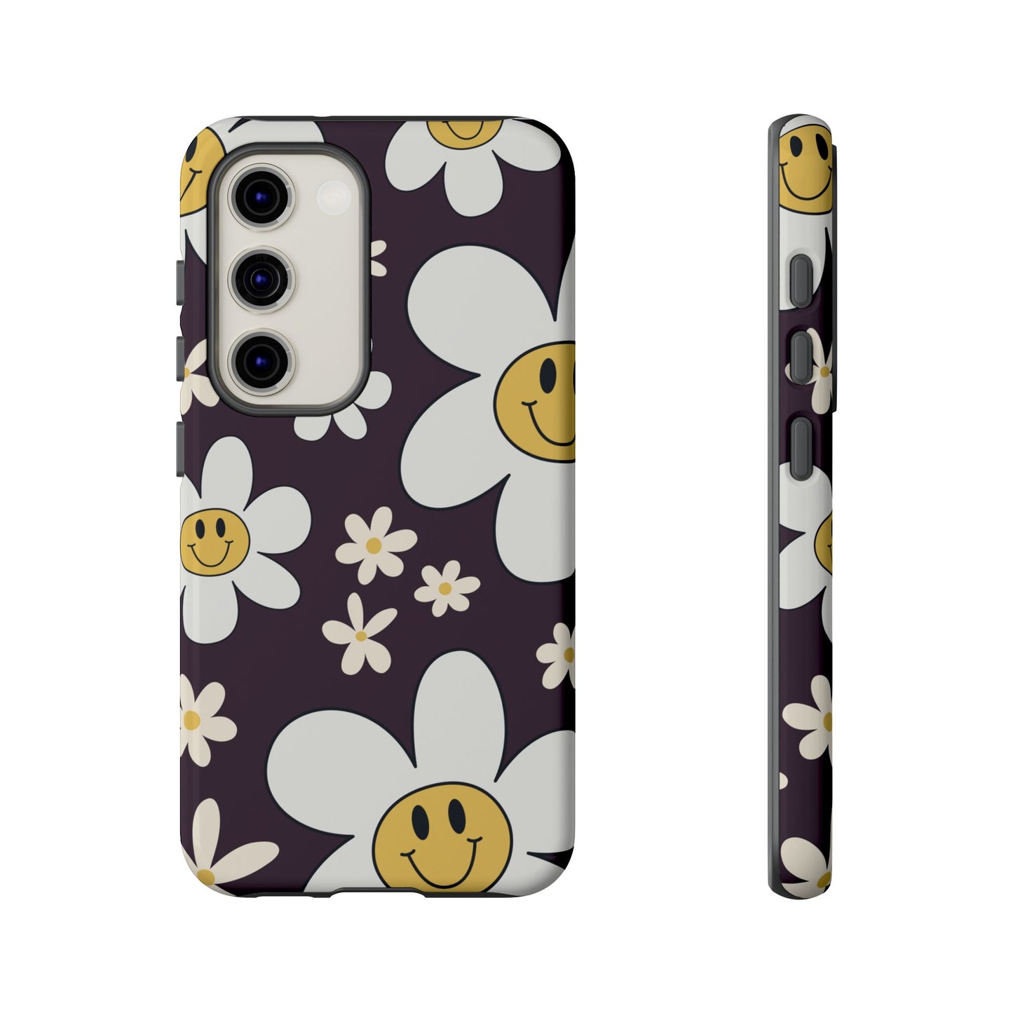 Samsung Galaxy S23 / Glossy Phone Case - Fun Retro Daisy Pattern with Purple Background Phone Case