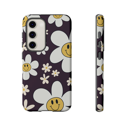 Samsung Galaxy S23 / Glossy Phone Case - Fun Retro Daisy Pattern with Purple Background Phone Case