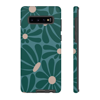 Samsung Galaxy S10 Plus / Glossy Phone Case - ’Retro Turquoise Daisy Pattern’ Phone Case