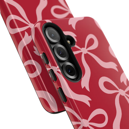 Bold Raspberry Red and Blush Pink Bow Pattern Phone Case - Red Phone Case