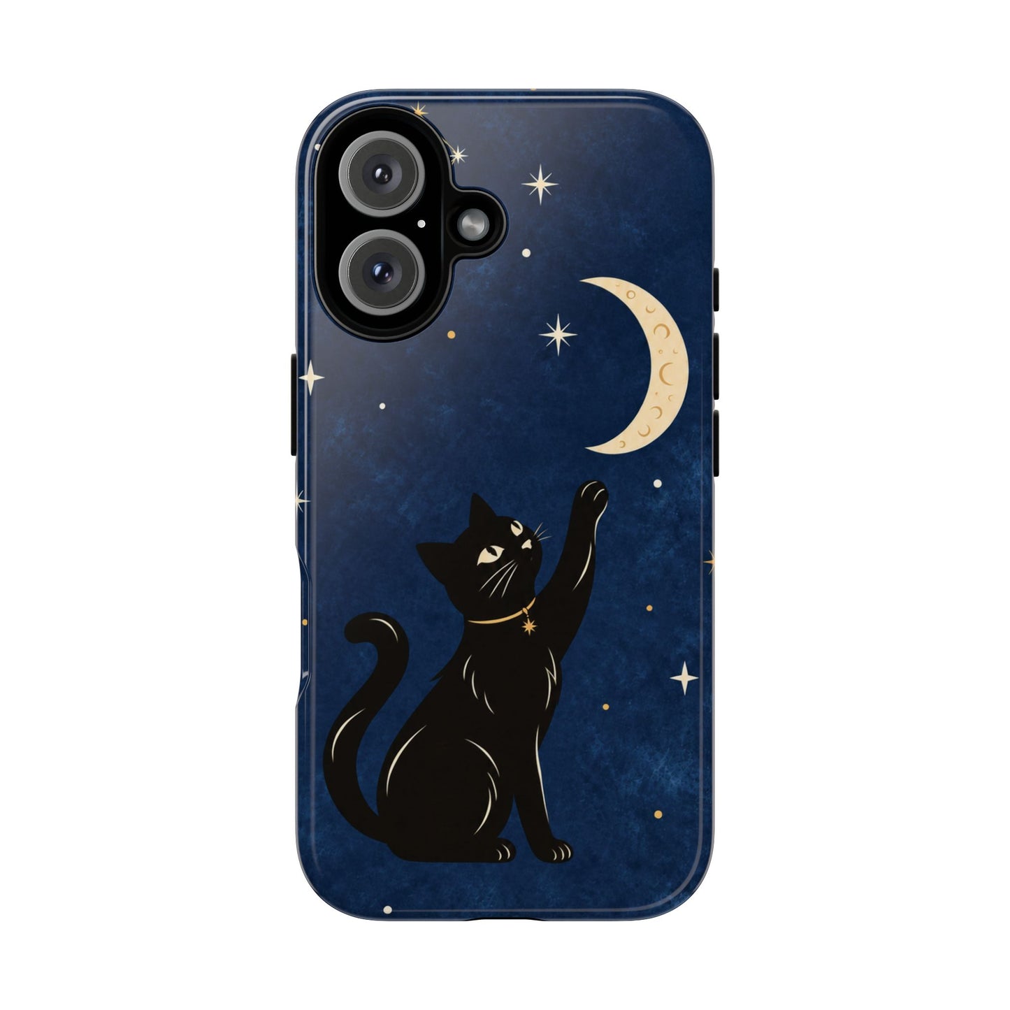 Whimsical Navy Blue Celestial Black Cat Phone Case