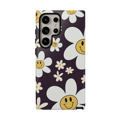 Samsung Galaxy S24 Ultra / Glossy Phone Case - Fun Retro Daisy Pattern with Purple Background Phone Case