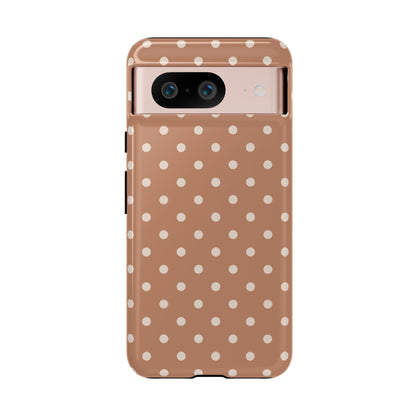 Google Pixel 8 / Glossy Phone Case - Brown with White Dot Pattern Phone Case