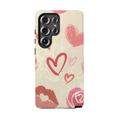 Cute Pink Heart & Rose Pattern Phone Case - Pink Phone Case - Samsung Galaxy S25 Ultra / Glossy