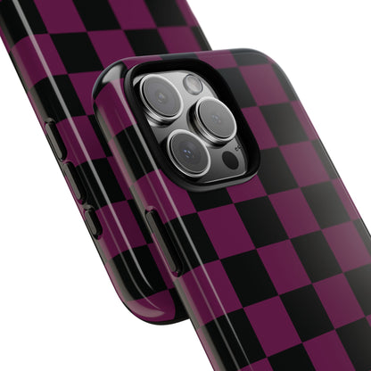 Trendy Plum & Black Checked Pattern Phone Case - Purple Phone Case