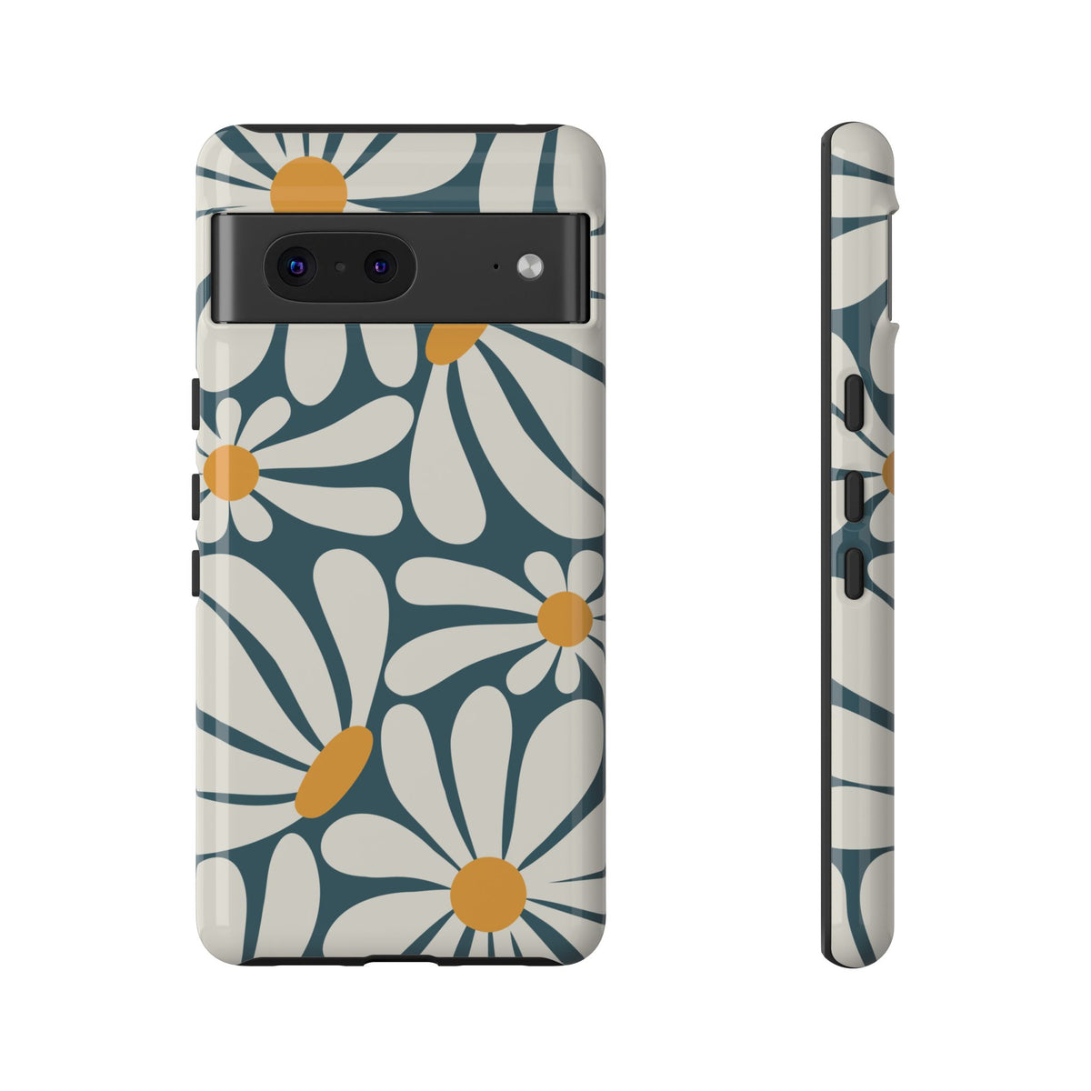 Retro Blue Daisy Pattern Phone Case - Blue Phone Case - Google Pixel 7 / Glossy