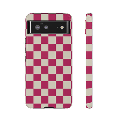 Google Pixel 6 / Glossy Phone Case - ’Pink & White Checkered Pattern’ Phone Case