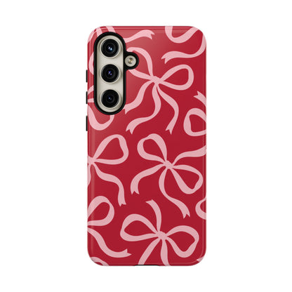 Bold Raspberry Red and Blush Pink Bow Pattern Phone Case