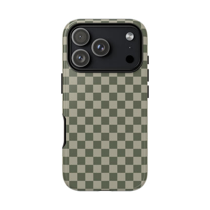 iPhone 17 Pro / Glossy Phone Case - ’Bold Olive Green Checkered Pattern’ Phone Case